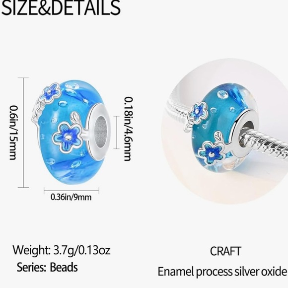 Murano glass slide bead with silver flowers for your Pandora type bracelet - Picture 3 of 3